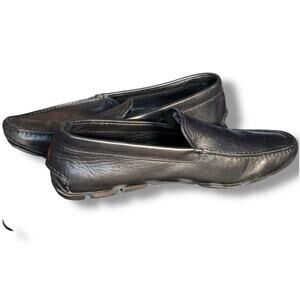 Prada Black Leather Driving Loafers Size 7 Slip On Italy Designer Minimalist